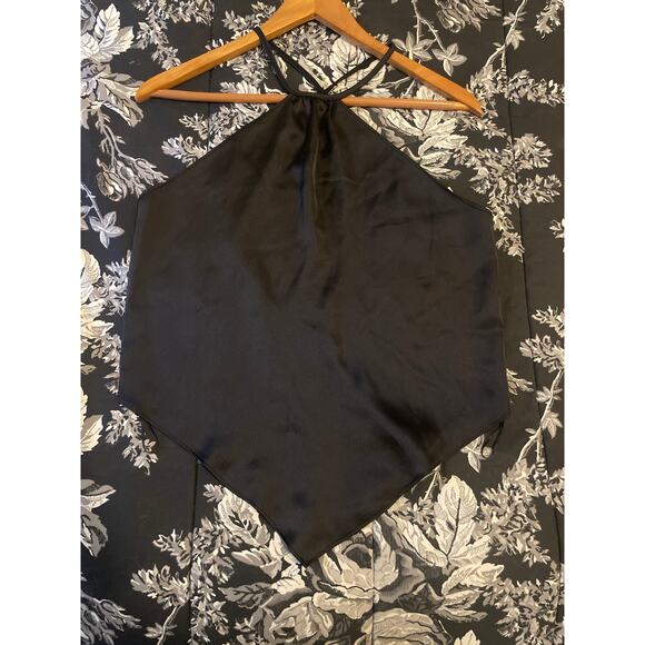 RACHEL ZOE Satin Halter Top with Bandana Hem Size Small S Black - Picture 4 of 5